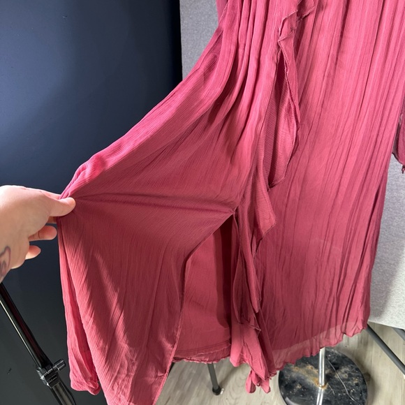 Women’s Zara NWT Ruffled Georgette Midi Lined Dress Slit In From Hem To Knee - Picture 3 of 12